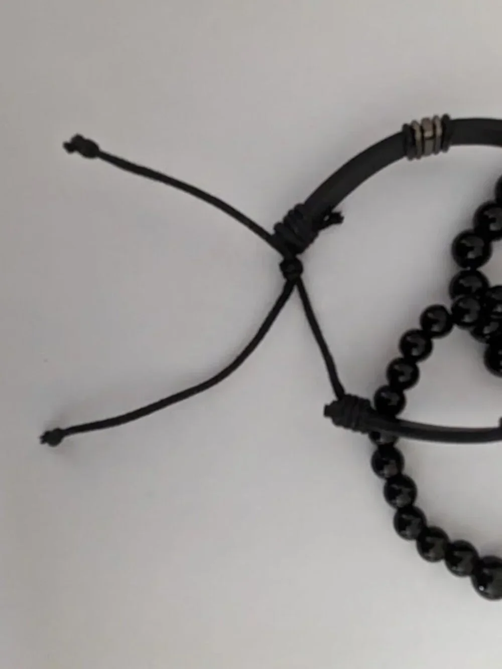 Black Leather Men Women Beaded Cuff Wristband Bracelet 3pcs Set
